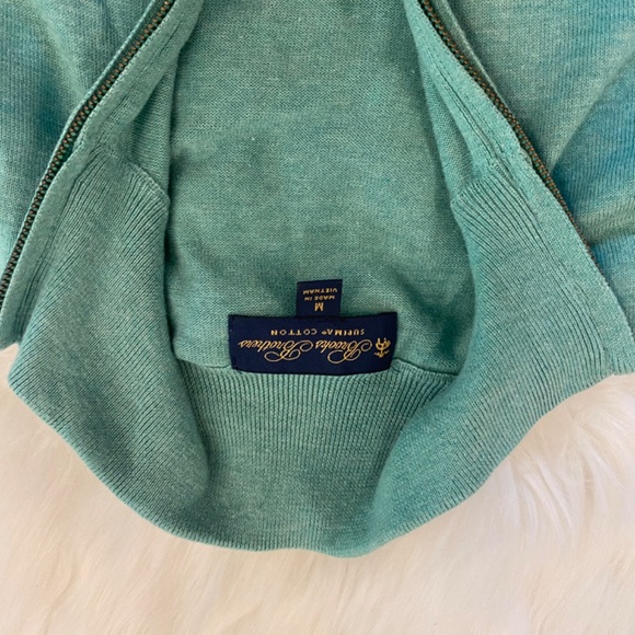 Brooks Brothers Sweater Men's Medium Teal Supima Cotton 1/4 Zip Pullover - Picture 5 of 7